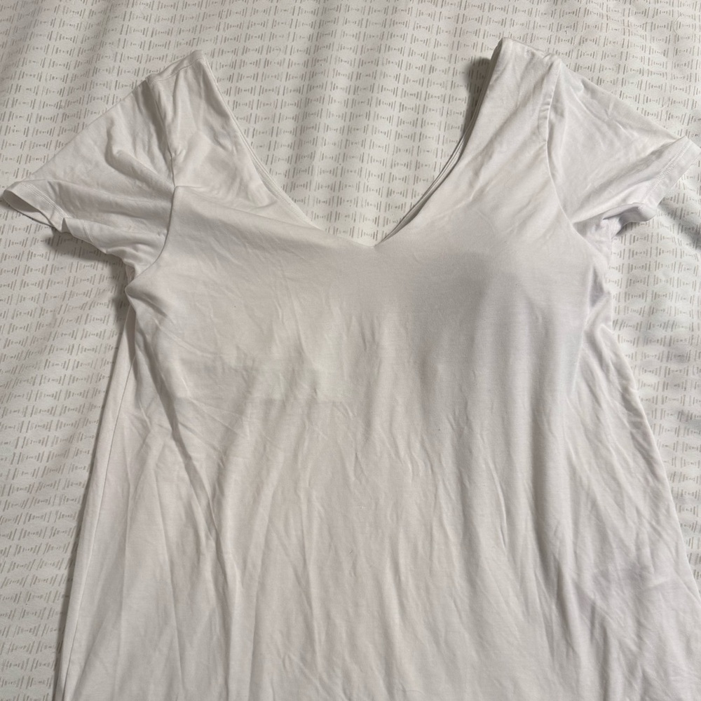 Everyday V-Neck Women’s Tee - White Built In Bra